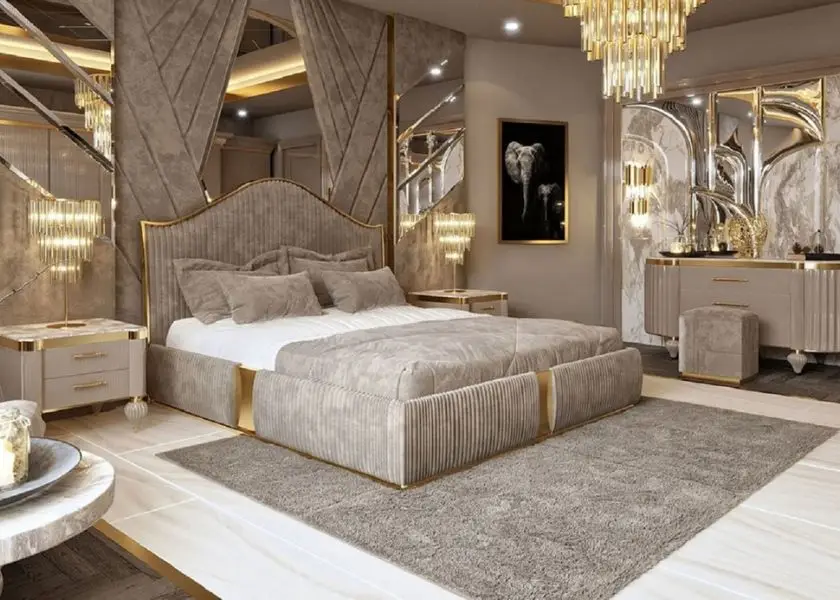 Furniture Kamar Hotel Mewah dengan Aksen Gold